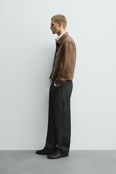 TOPSTITCHED LEATHER JACKET - Taupe by Zara - Image 3