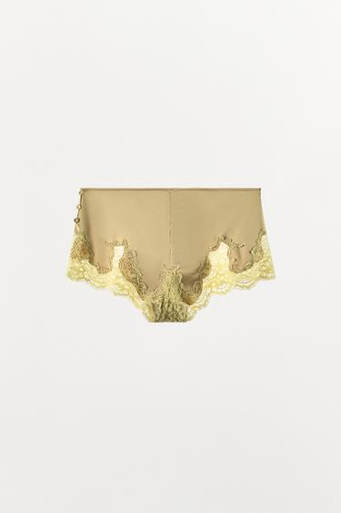 CULOTTE SATINÉE AVEC DENTELLE - jaune de Zara - Image 6
