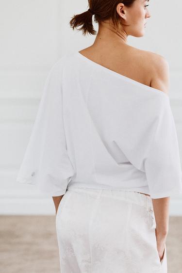 T-SHIRT COL BATEAU BOUTONS - Blanc de Zara - Image 3