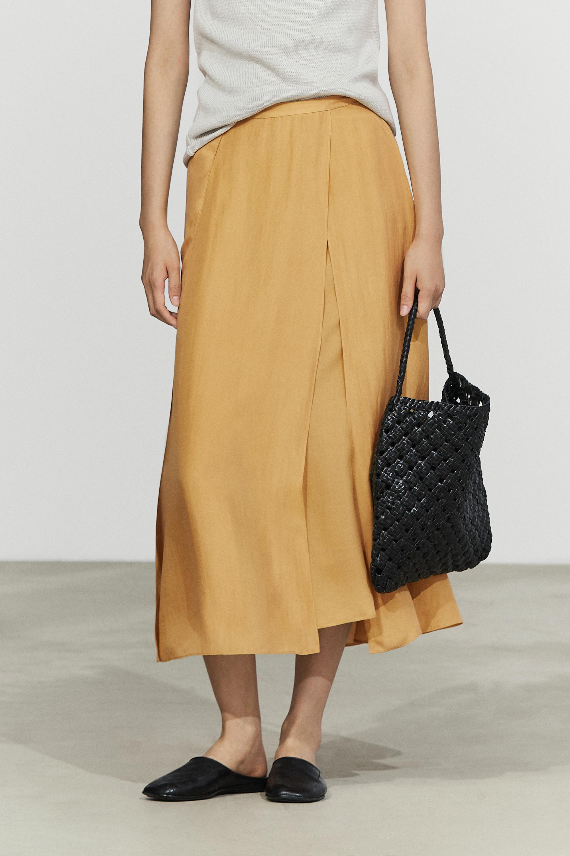 100% silk flowing midi skirt co-ord — Yellow