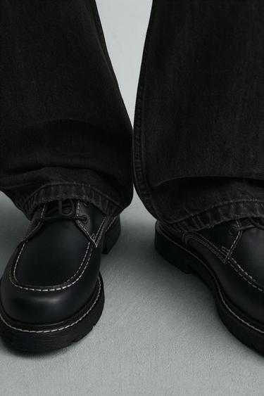 STITCHED LEATHER SHOES - Black by Zara - Image 2
