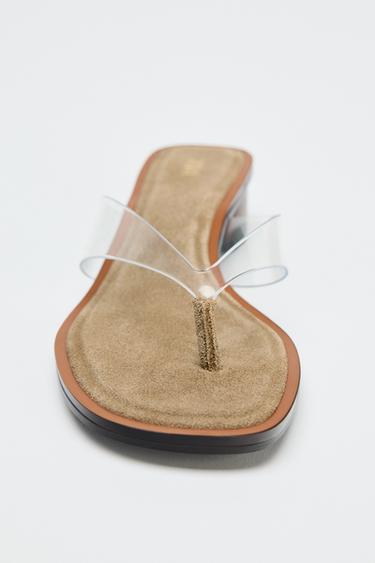 VINYL BLOCK HEEL SANDALS - Light beige by Zara - Image 3