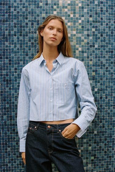CROP SHIRT WITH POCKET - Blue/White by Zara - Image 0