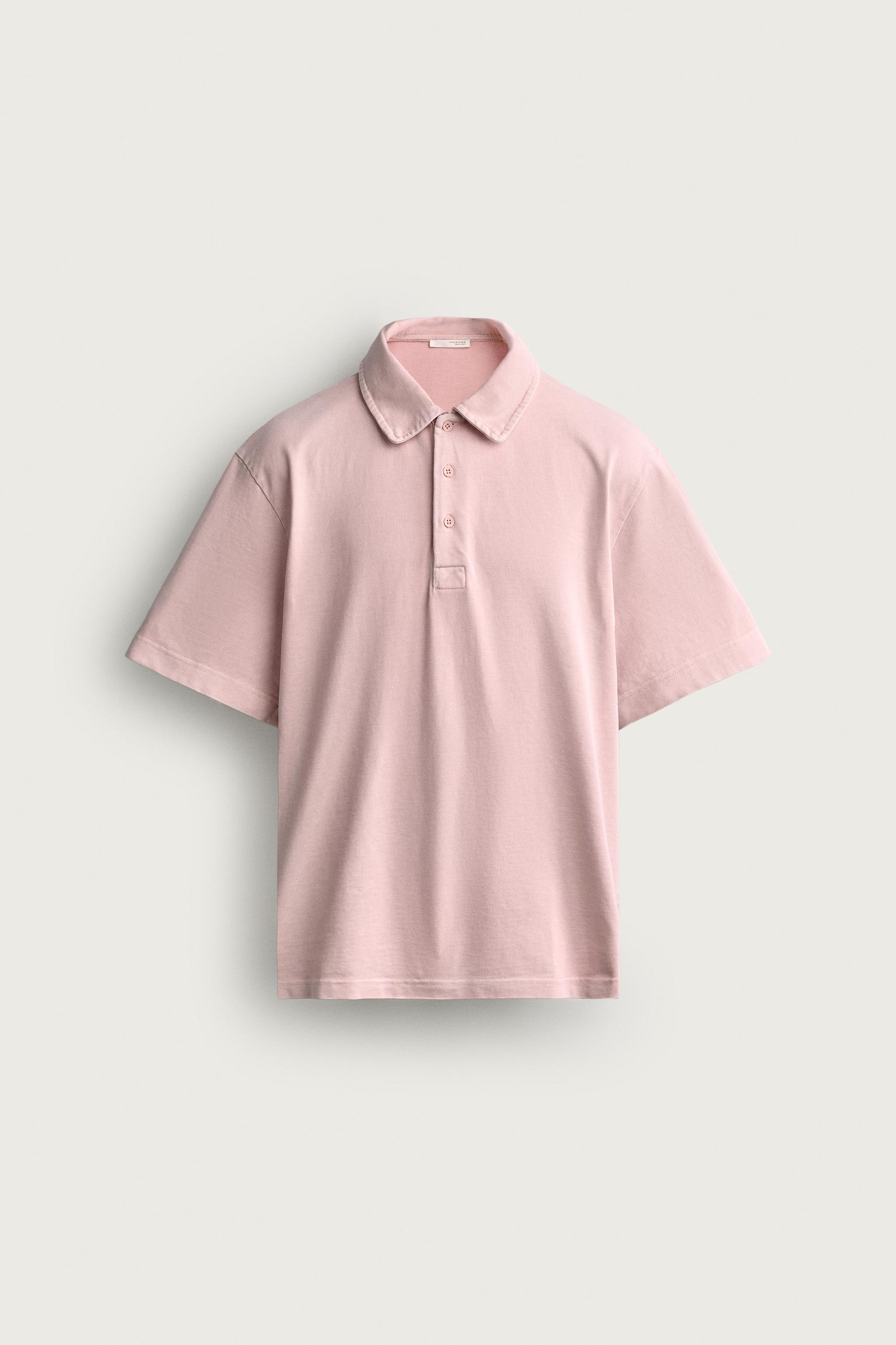 REGULAR FIT TEXTURED POLO — Pink / White