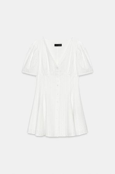 SHORT DRESS WITH CUTWORK EMBROIDERY - Oyster-white by Zara - Image 7