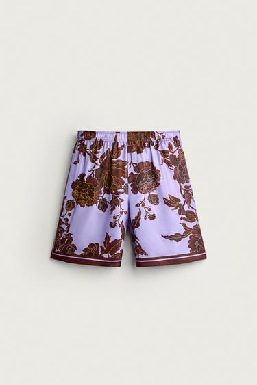 Zara RELAXED FIT 100% SILK PRINTED COMBINED LIMITED EDITION SHORTS - Printed
