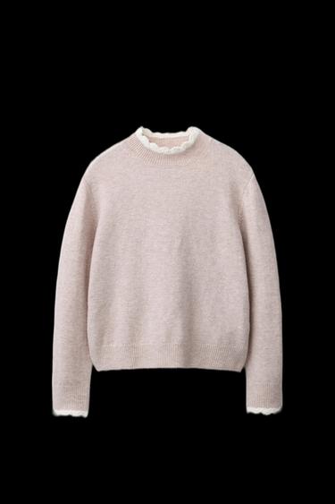 CROCHET TRIM KNIT SWEATER - Beige by Zara