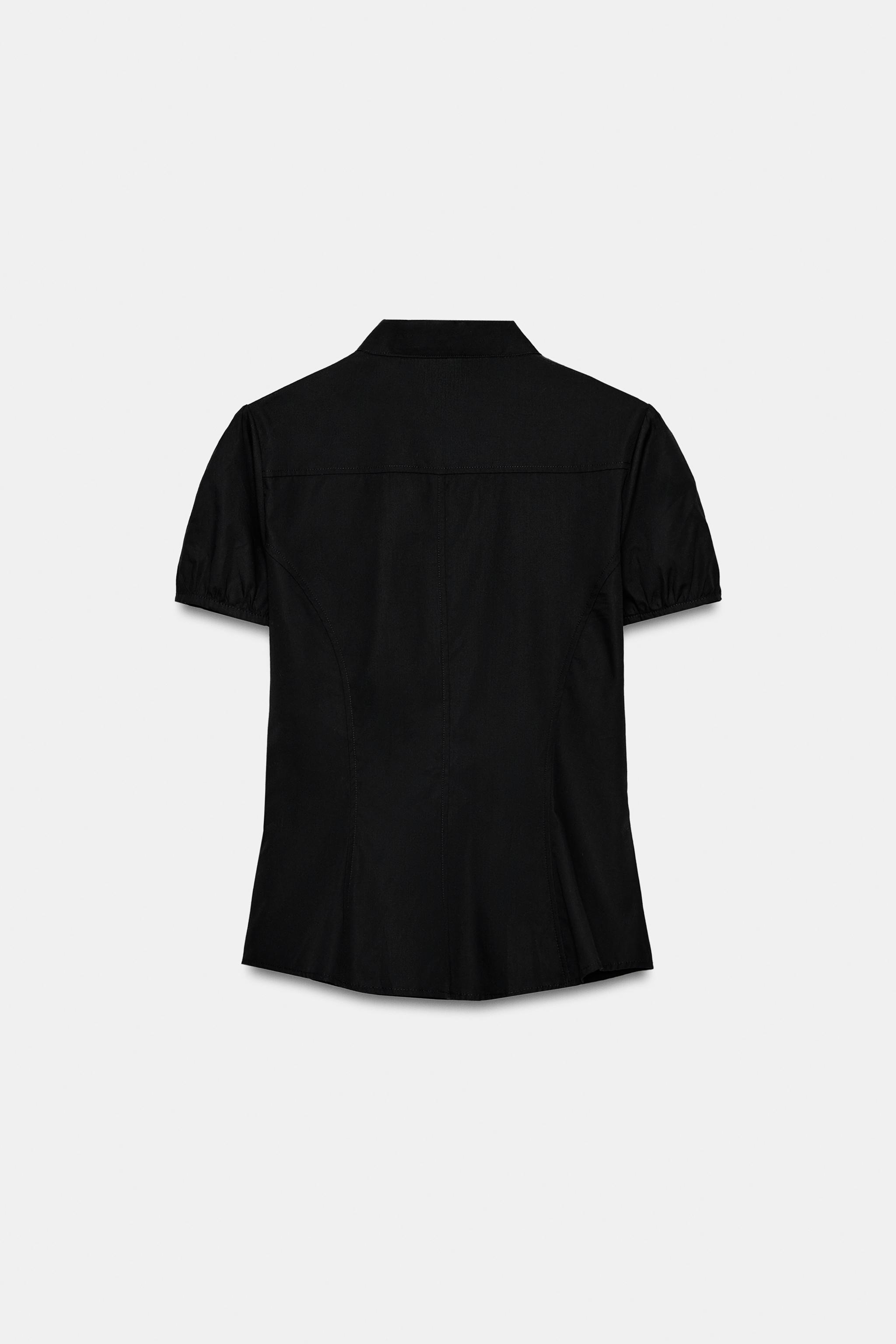 Женские рубашки Zara TIED POPLIN TOP — фото 5