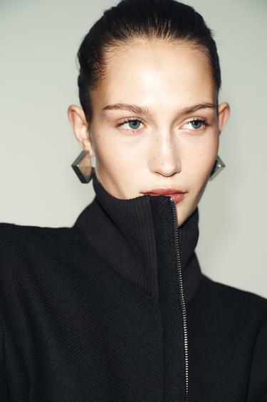 WOOL BLEND HIGH NECK SHORT COAT - Black by Zara - Image 2