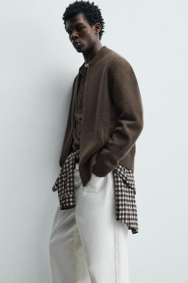 جاكيت 100% صوف بسحاب - بني/ توبو by Zara