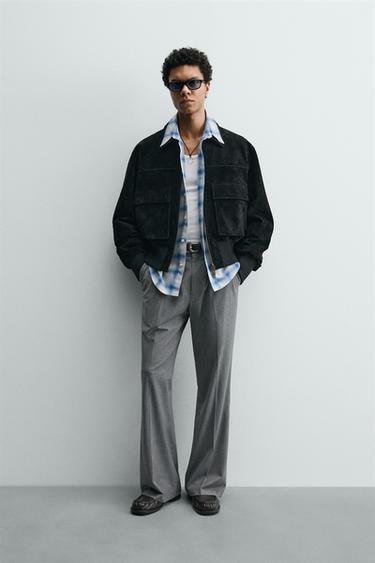 ÁO KHOÁC DÁNG CROPPED DA LỘN - Màu đen từ Zara