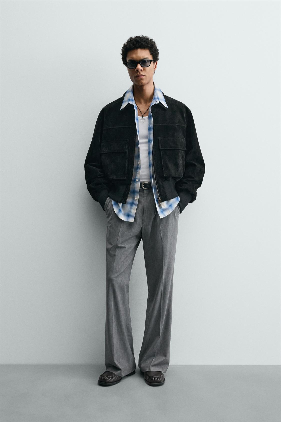 УКОРОЧЕННАЯ ЗАМШЕВАЯ КУРТКА ИЗ КОЖИ ZARA