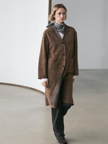 Zara Long suede leather coat - Brown