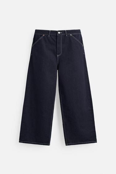 ワイドレッグバギーデニムパンツネイビーブルーZaraのワイドレッグバギーデニムパンツ - ネイビーブルー 