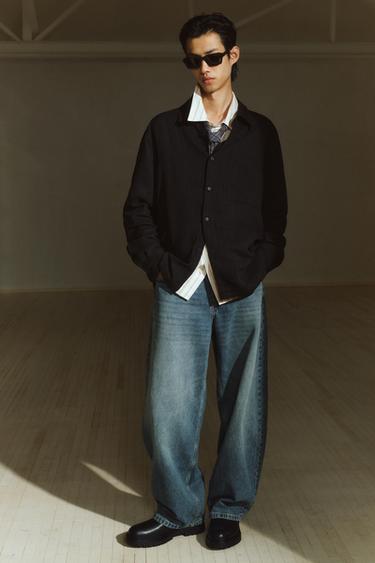 Zara 條紋垂墜感襯衫 - 黑色