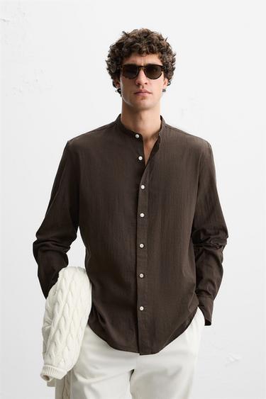 Zara WRINKLED LOOK SHIRT - Brown