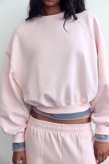 БАЗОВАЯ ТОЛСТОВКА ИЗ МЯГКОЙ ТКАНИ — ПАСТЕЛЬНО-РОЗОВЫЙ от Zara