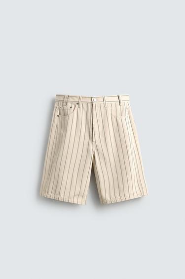 QUẦN SHORT BAGGY KẺ SỌC NHỎ - Kem từ Zara