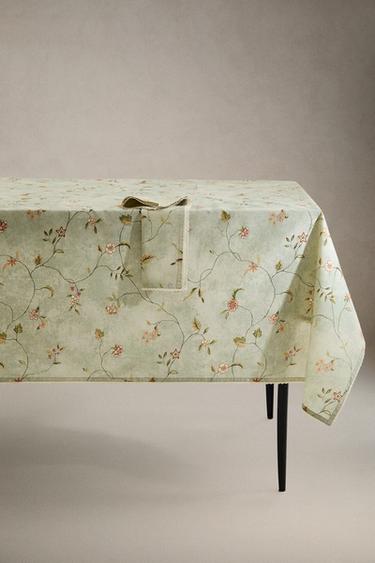 FLORAL PRINT TABLECLOTH WITH LACE TRIM - Green by Zara - Image 0