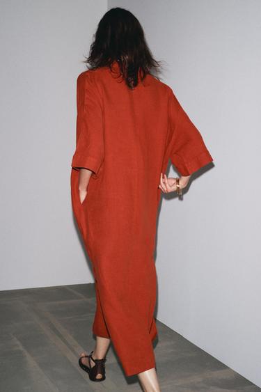ZW COLLECTION 100% LINEN TUNIC DRESS - Brick by Zara - Image 2