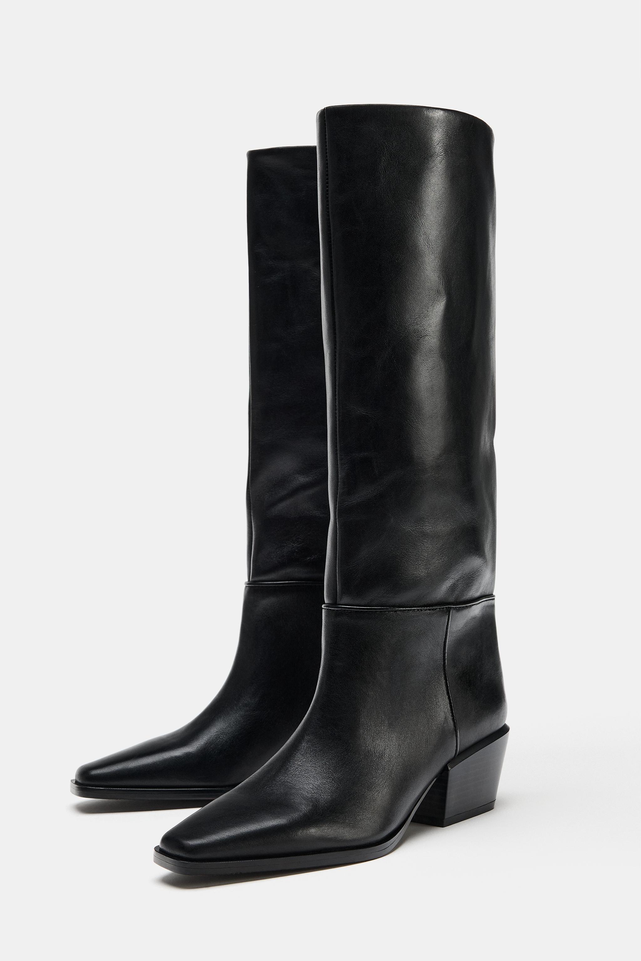 LEATHER WIDE HEEL BOOTS