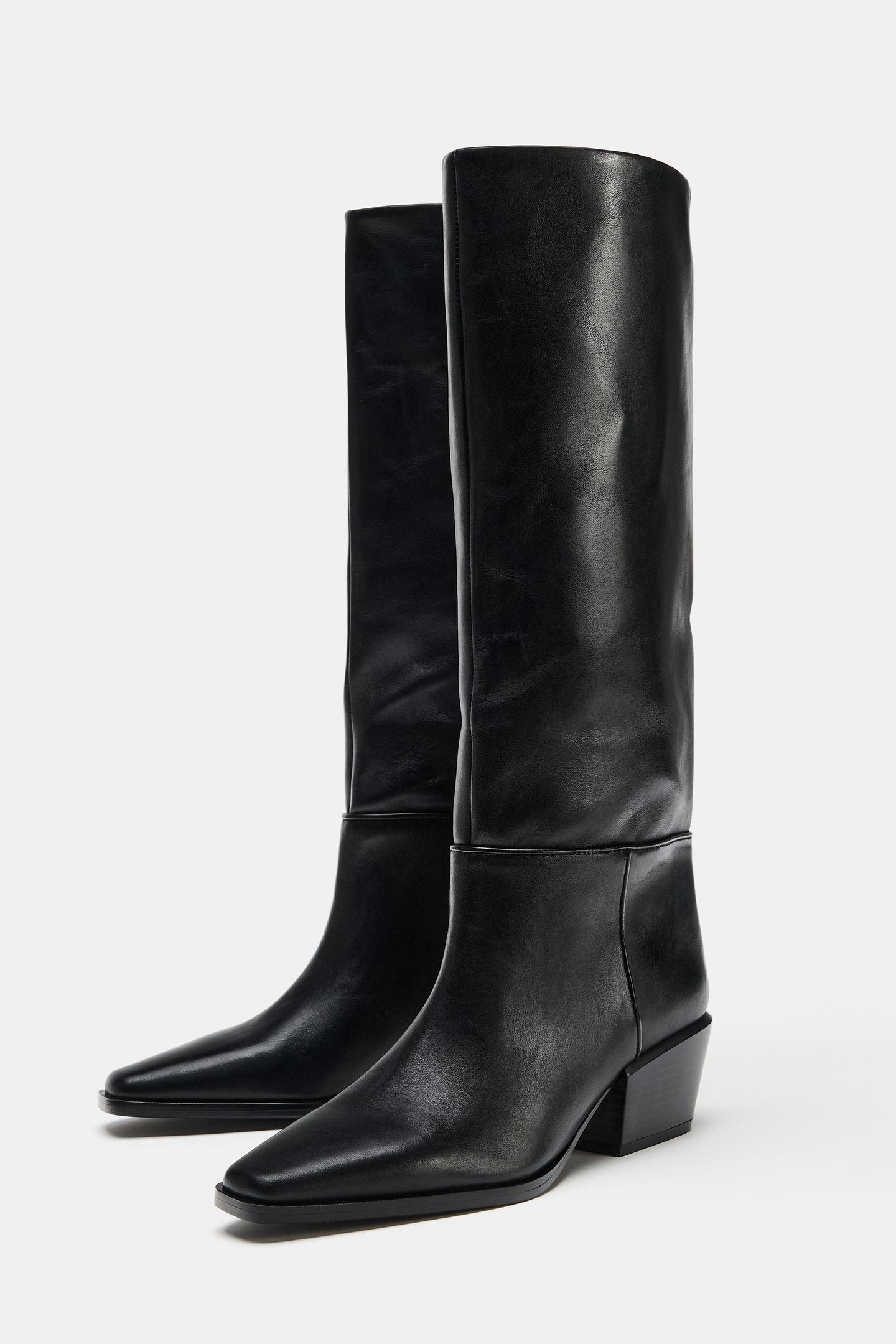 Женские ботинки Zara Leather Wide Heel, цвет: Чёрный — фото 4