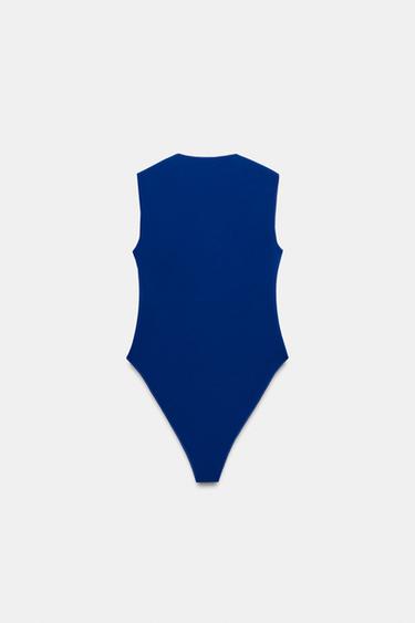 BODY ESCOTE CUADRADO STRETCH - Azul de Zara