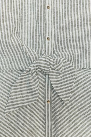 CHEMISE À RAYURES NŒUD AVEC LIN - Vert / Écru de Zara - Image 6