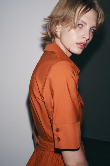 ROBE CHEMISE EN POPELINE ZW COLLECTION - Marron clair de Zara