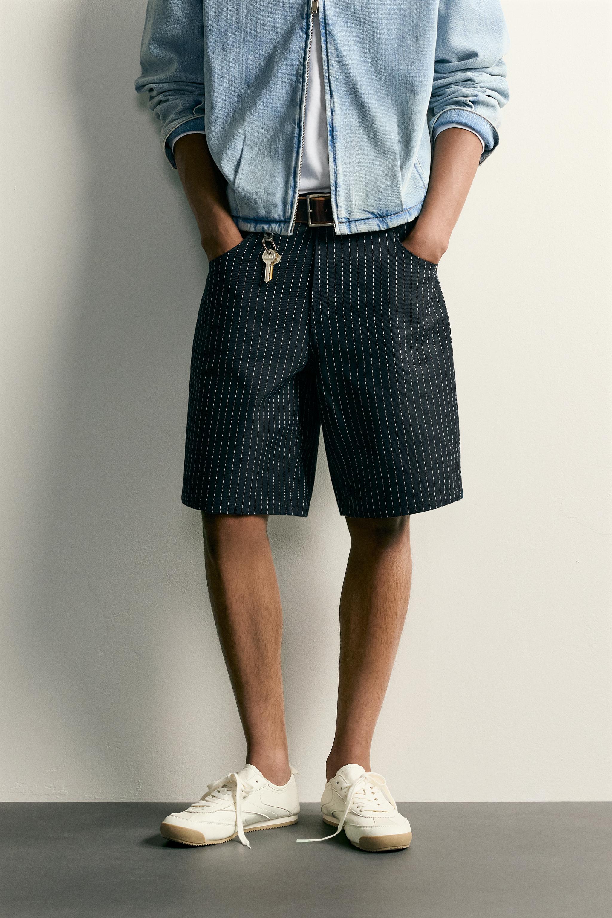 BAGGY FIT PINSTRIPE BERMUDA SHORTS - Dark navy | ZARA Spain