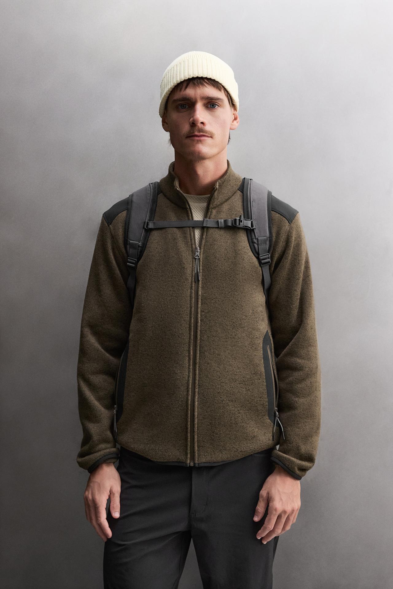 COMBINED FLEECE CARDIGAN — Brown / Green