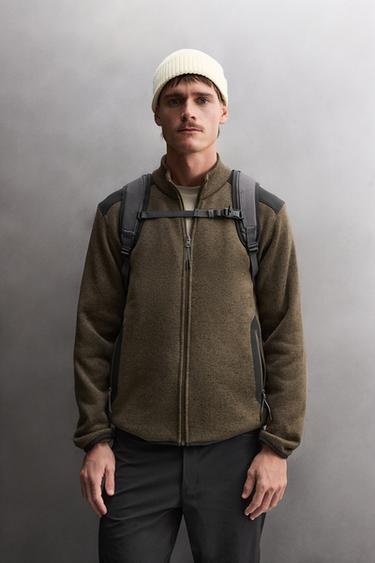 COMBINED FLEECE CARDIGAN — Brown / Green 2