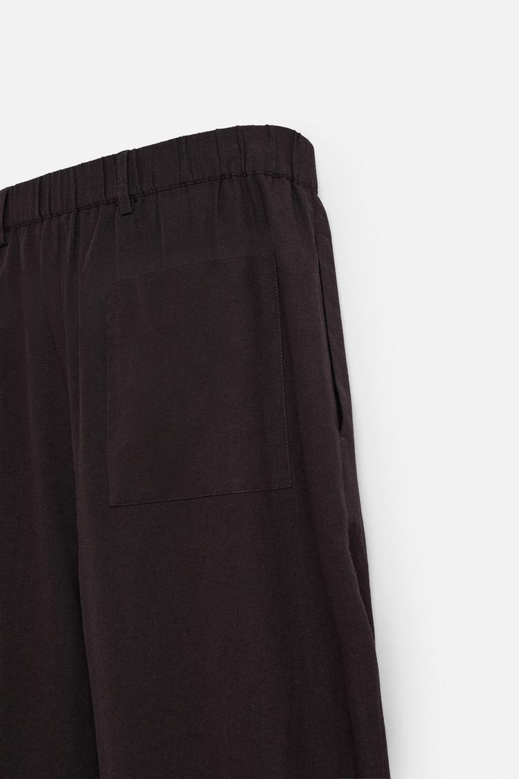 PLEATED COTTON - LINEN TROUSERS - Dark brown by Zara - Image 9