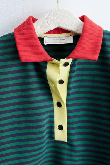 ZARA TIMELESS - POLO RAYURES COL CONTRASTANT - Vert moyen de Zara - Image 3