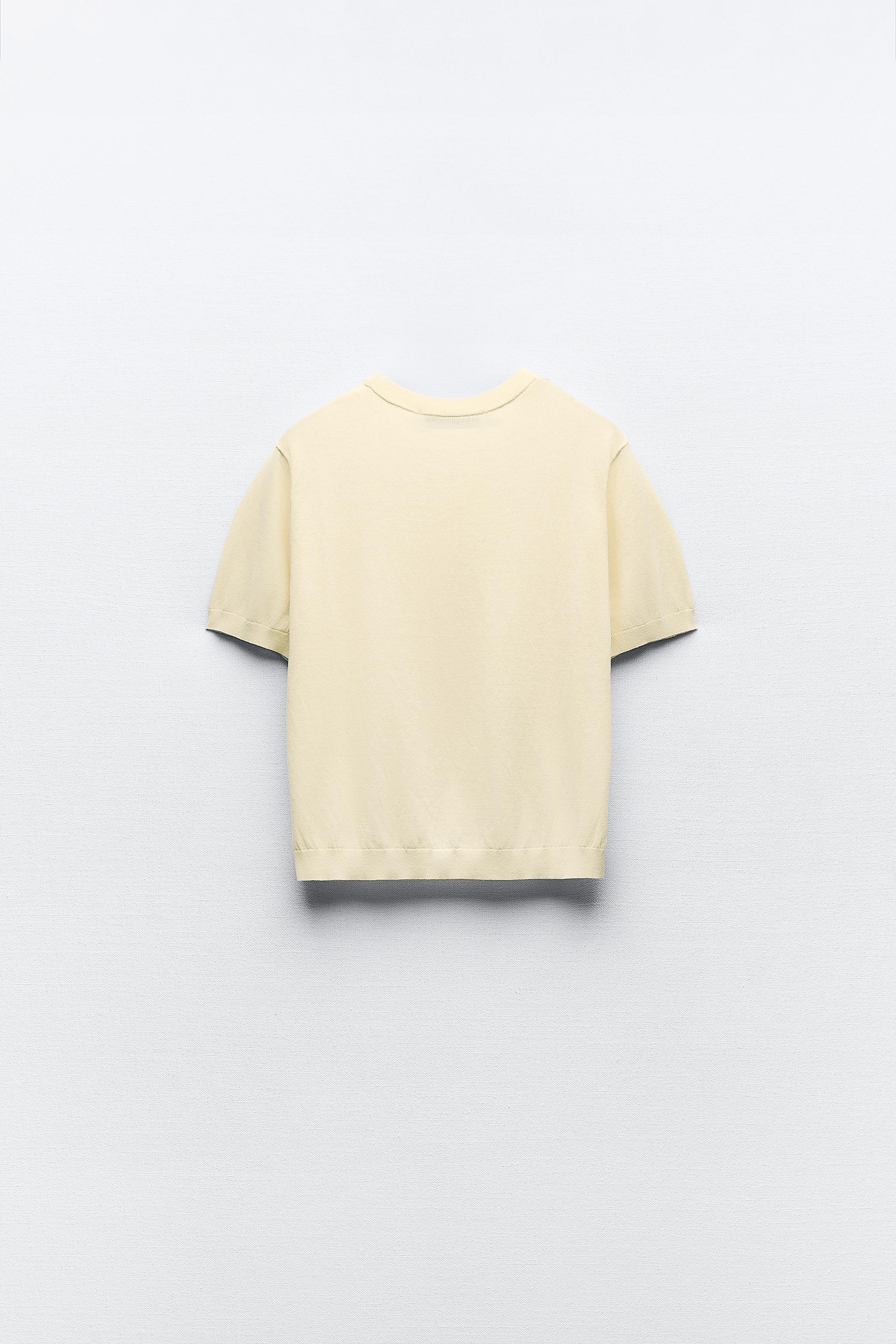 CONTRASTING PIPING BASIC KNIT SWEATER - Light yellow - Zara