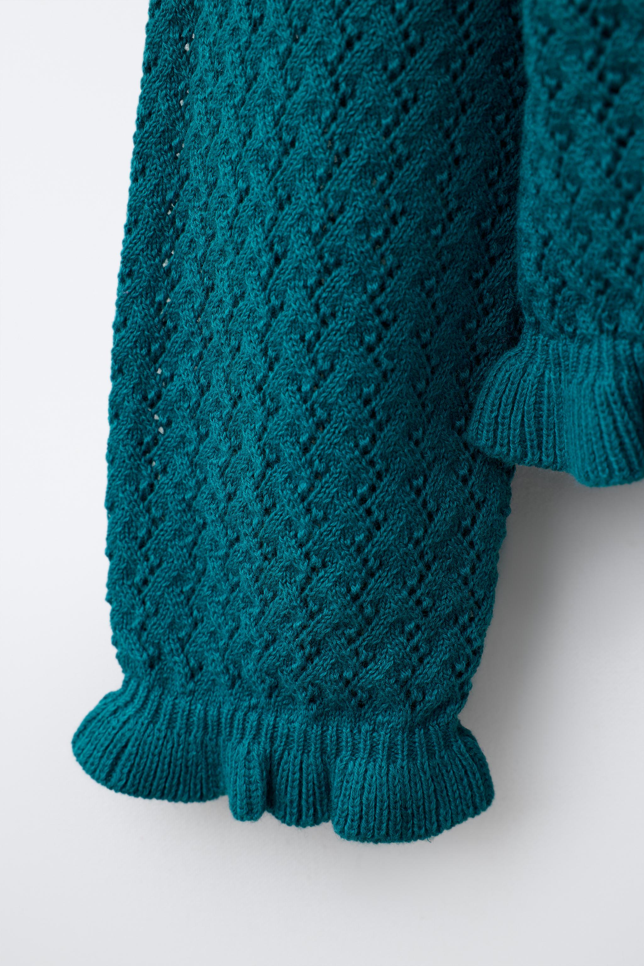 Детские кардиганы Zara COTTON AND LINEN RUFFLE KNIT CARDIGAN — фото 4