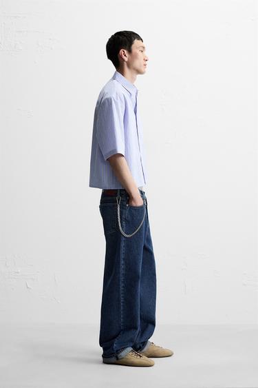 CHEMISE CROPPED FIT RAYURES - Bleu de Zara - Image 3