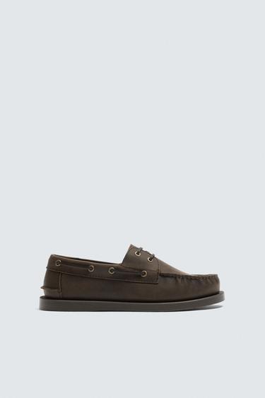 SAPATO NÁUTICO COURO - Marrom da Zara