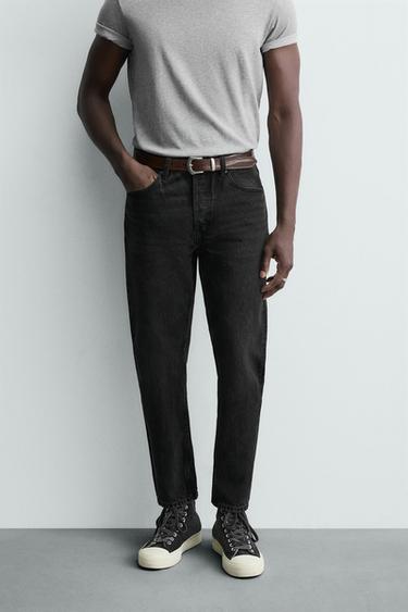 SLIM FIT CROPPED JEANS - Charcoal by Zara