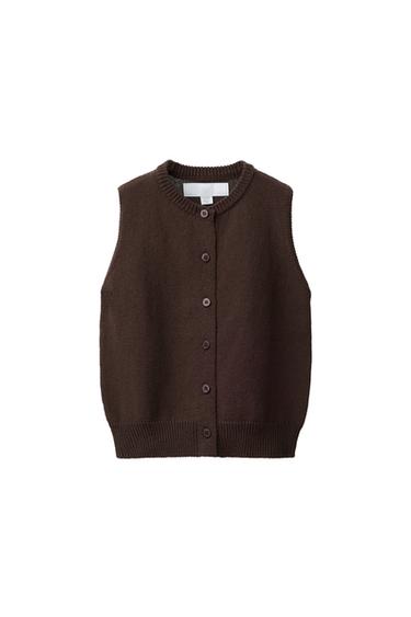 Zara KNIT BUTTON-UP VEST - Brown