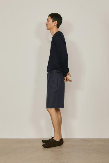 Zara Total look darted linen Bermuda shorts - LIMITED EDITION - Navy blue
