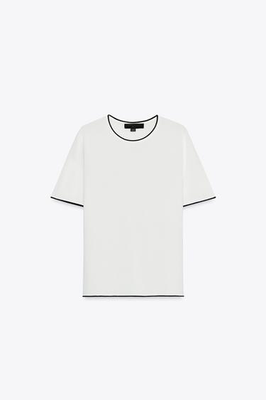 SHORT SLEEVE KNIT JUMPER WITH CONTRAST TRIMS - White / Navy by Zara