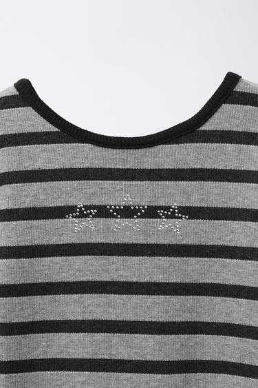 ROBE CÔTELÉE BRILLANTE À RAYURES - Gris chiné de Zara - Image 2