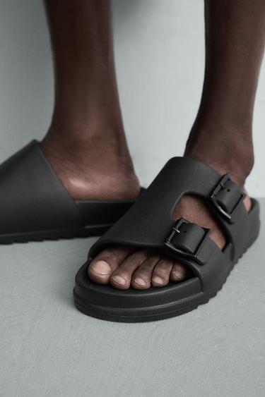 DOUBLE-STRAP RUBBERISED SANDALS - Black by Zara - Image 2