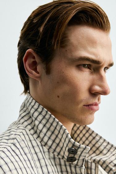 CROPPED FIT CHECK TEXTURED JACKET - Ecru / Black by Zara - Image 7