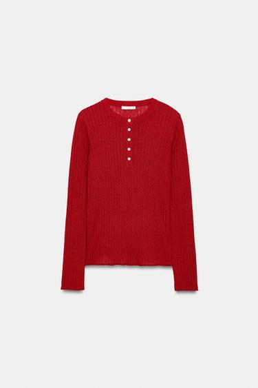 CAMISETA RÚSTICA BOTONES - Rojo de Zara