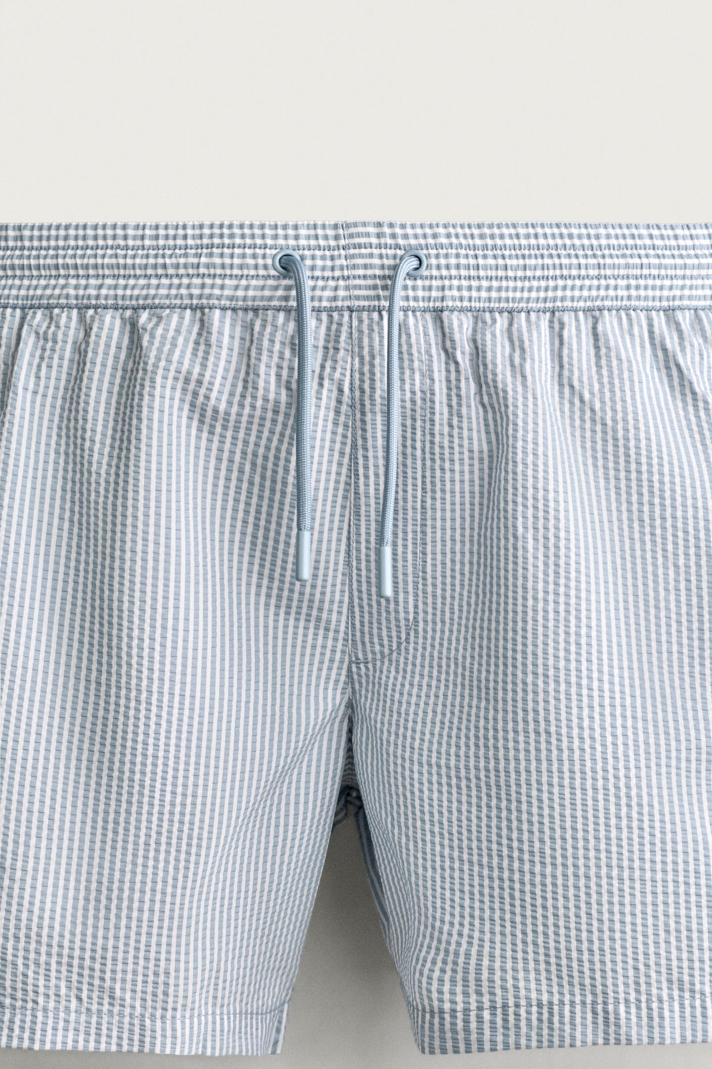Пляжные шорты для мужчин, средней длины, сирсакер — Zara, цвет: Небесно-голубой — фото 3