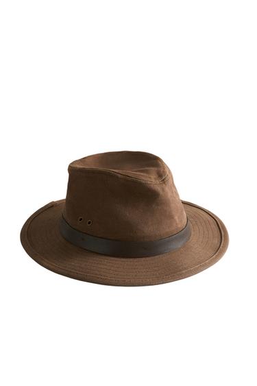 WAXED COTTON HAT - Brown by Zara