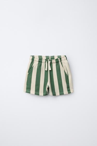 BERMUDA FELPA RAYAS - Verde de Zara