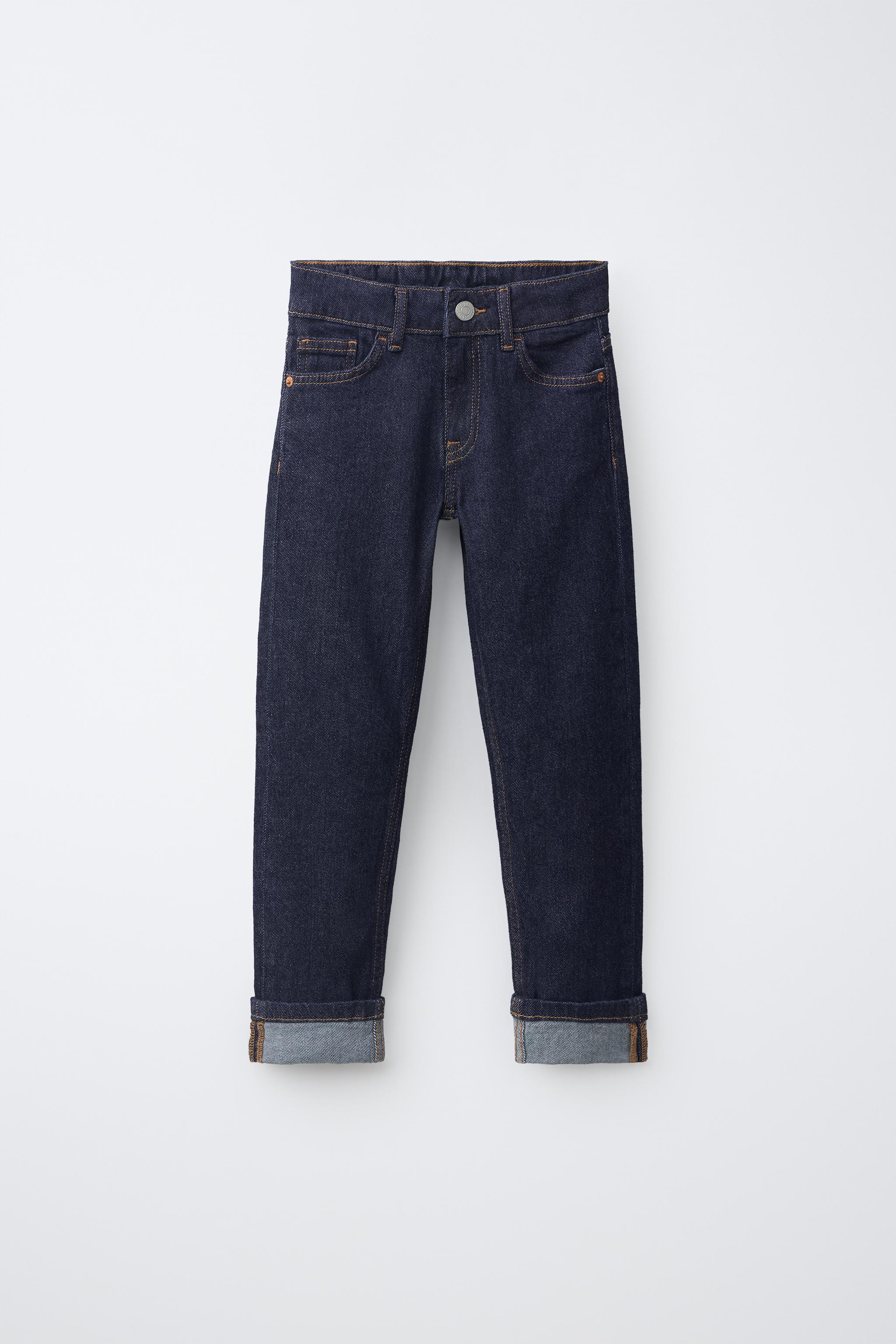 CUFFED STRAIGHT-LEG JEANS — Indigo